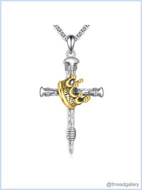 Sterling Silver Nail Cross Necklace Crown of Thorns 22 Inch